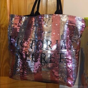 Pink and black sequin Victoria Secret tote